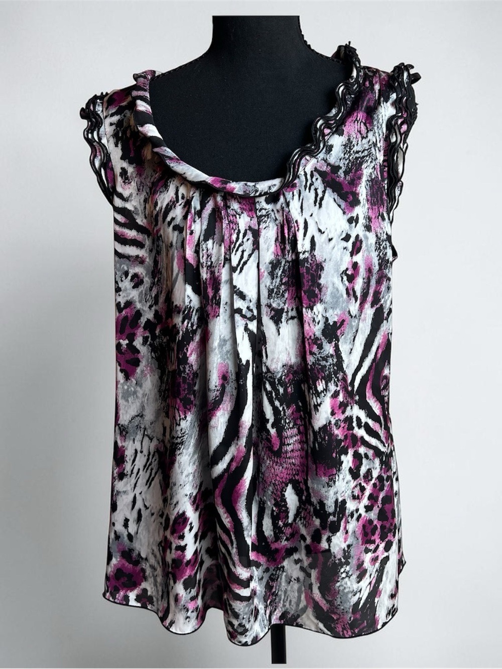 New Directions Magenta Pink Animal Print Ruffled Camisole Top Tank XL